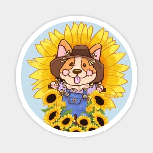 Corgi Scarecrow in the Sunflower Field Magnet